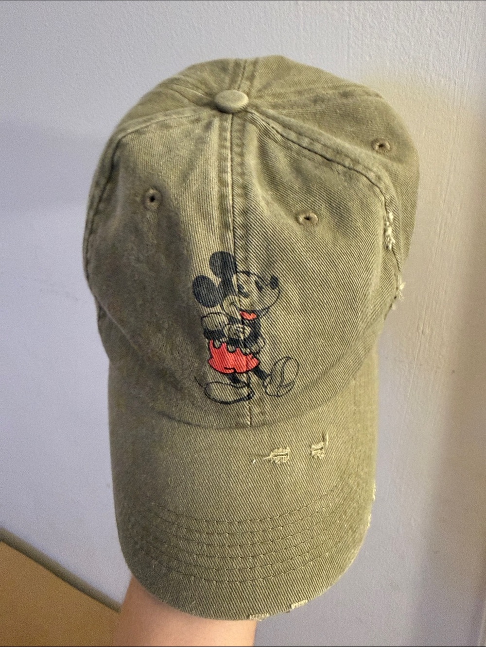 Disney Olive Green Dad Baseball Hat with Mickey Mouse